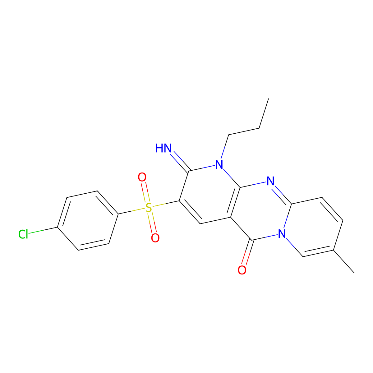 3-((4-chlorophenyl)sulfonyl)-2-imino-8-methyl-1-propyl-1H-dipyrido[1,2-a:2',3'-d]pyrimidin-5(2H)-one molecular structure, CAS 606960-02-5