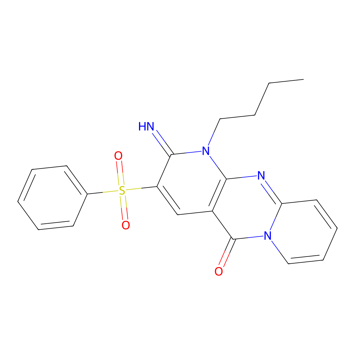 1-butyl-2-imino-3-(phenylsulfonyl)-1,2-dihydro-5H-dipyrido[1,2-a:2',3'-d]pyrimidin-5-one molecular structure, CAS 606960-34-3