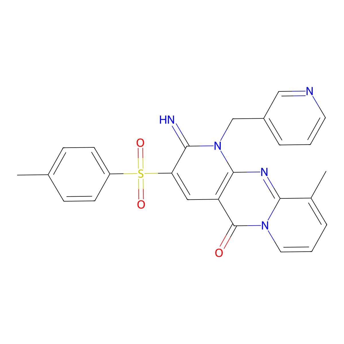 2-Imino-10-methyl-3-((4-methylphenyl)sulfonyl)-1-(3-pyridinylmethyl)-1,2-dihydro-5H-dipyrido(1,2-A:2,3-D)pyrimidin-5-one molecular structure, CAS 606960-71-8