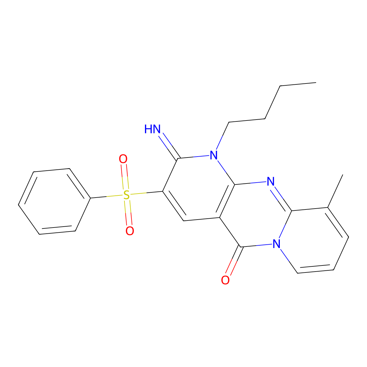 1-Butyl-2-imino-10-methyl-3-(phenylsulfonyl)-1,2-dihydro-5H-dipyrido[1,2-A:2,3-D]pyrimidin-5-one molecular structure, CAS 606960-72-9