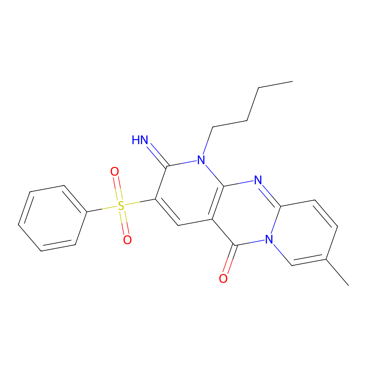1-butyl-2-imino-8-methyl-3-(phenylsulfonyl)-1,2-dihydro-5H-dipyrido[1,2-a:2',3'-d]pyrimidin-5-one molecular structure, CAS 606961-06-2