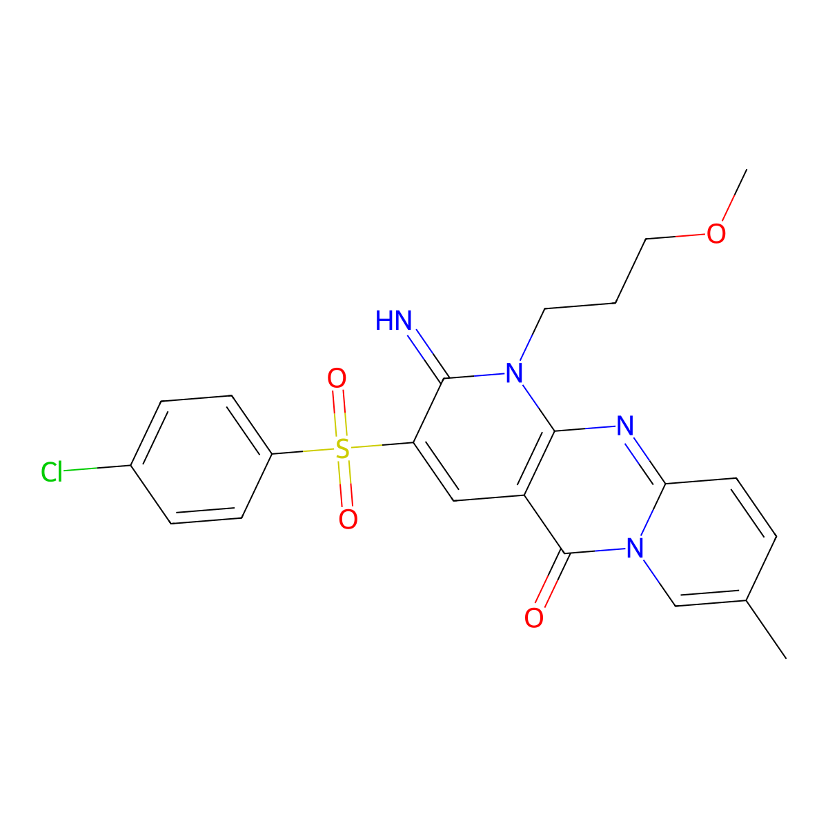 3-[(4-chlorophenyl)sulfonyl]-2-imino-1-(3-methoxypropyl)-8-methyl-1,2-dihydro-5H-dipyrido[1,2-a:2',3'-d]pyrimidin-5-one molecular structure, CAS 606961-43-7