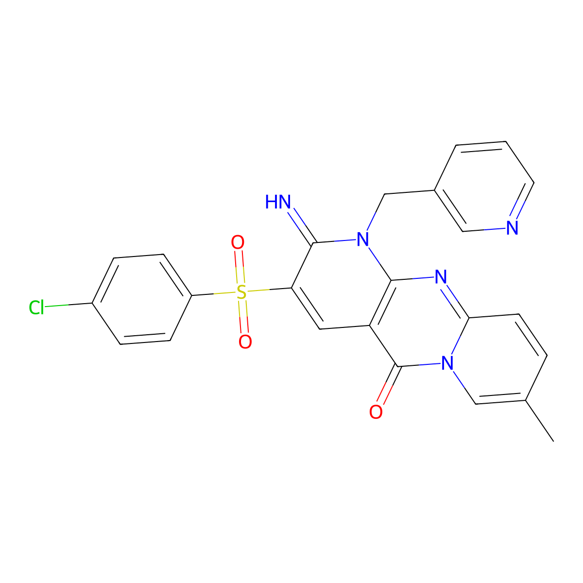 3-[(4-chlorophenyl)sulfonyl]-2-imino-8-methyl-1-(3-pyridinylmethyl)-1,2-dihydro-5H-dipyrido[1,2-a:2,3-d]pyrimidin-5-one molecular structure, CAS 606961-89-1