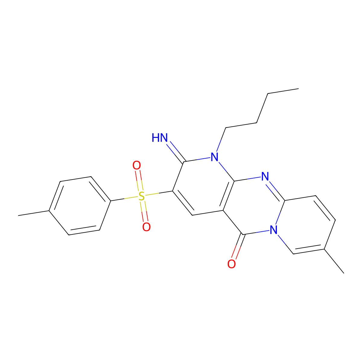 1-butyl-2-imino-8-methyl-3-[(4-methylphenyl)sulfonyl]-1,2-dihydro-5H-dipyrido[1,2-a:2',3'-d]pyrimidin-5-one molecular structure, CAS 606962-01-0