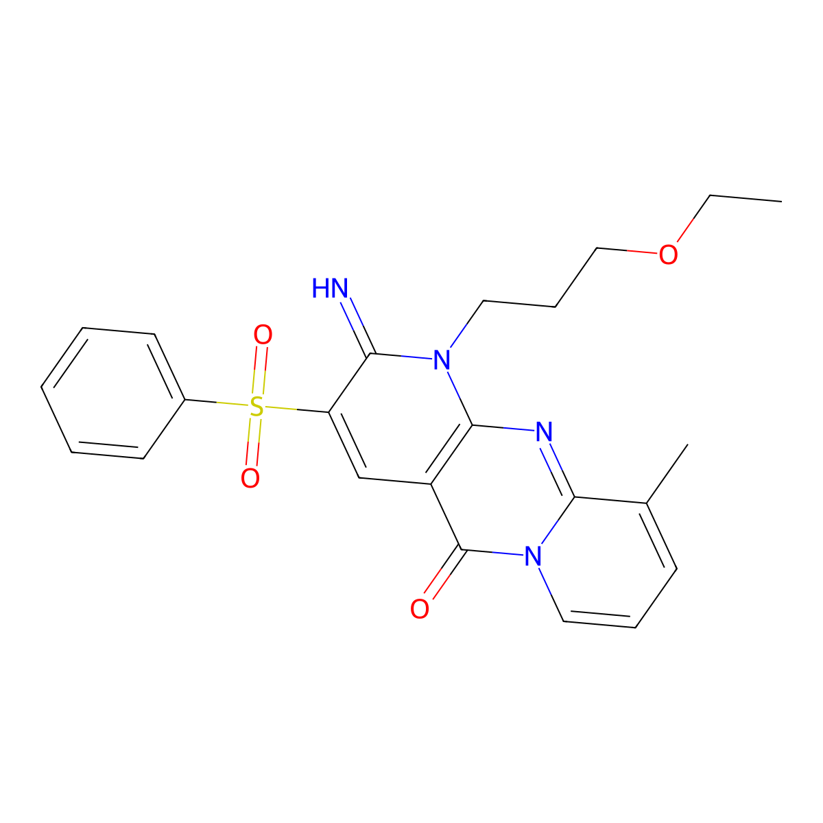1-(3-ethoxypropyl)-2-imino-10-methyl-3-(phenylsulfonyl)-1,2-dihydro-5H-dipyrido[1,2-a:2',3'-d]pyrimidin-5-one molecular structure, CAS 606962-11-2