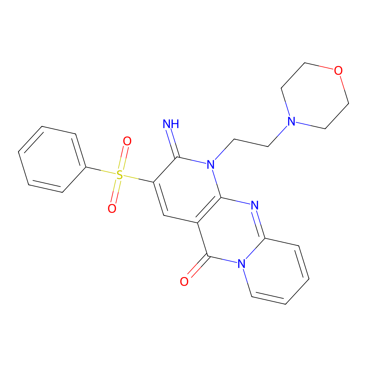 2-imino-1-[2-(4-morpholinyl)ethyl]-3-(phenylsulfonyl)-1,2-dihydro-5H-dipyrido[1,2-a:2,3-d]pyrimidin-5-one molecular structure, CAS 606962-20-3