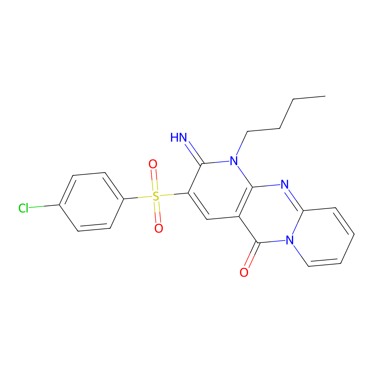 1-butyl-3-[(4-chlorophenyl)sulfonyl]-2-imino-1,2-dihydro-5H-dipyrido[1,2-a:2',3'-d]pyrimidin-5-one molecular structure, CAS 606962-32-7