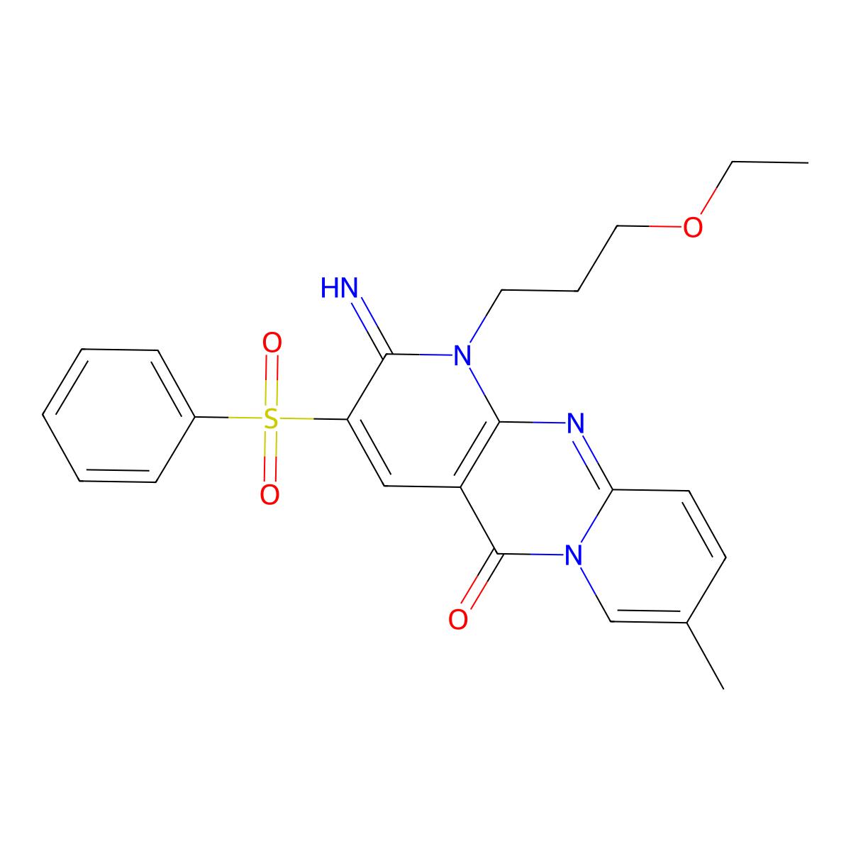 1-(3-ethoxypropyl)-2-imino-8-methyl-3-(phenylsulfonyl)-1,2-dihydro-5H-dipyrido[1,2-a:2',3'-d]pyrimidin-5-one molecular structure, CAS 606962-42-9