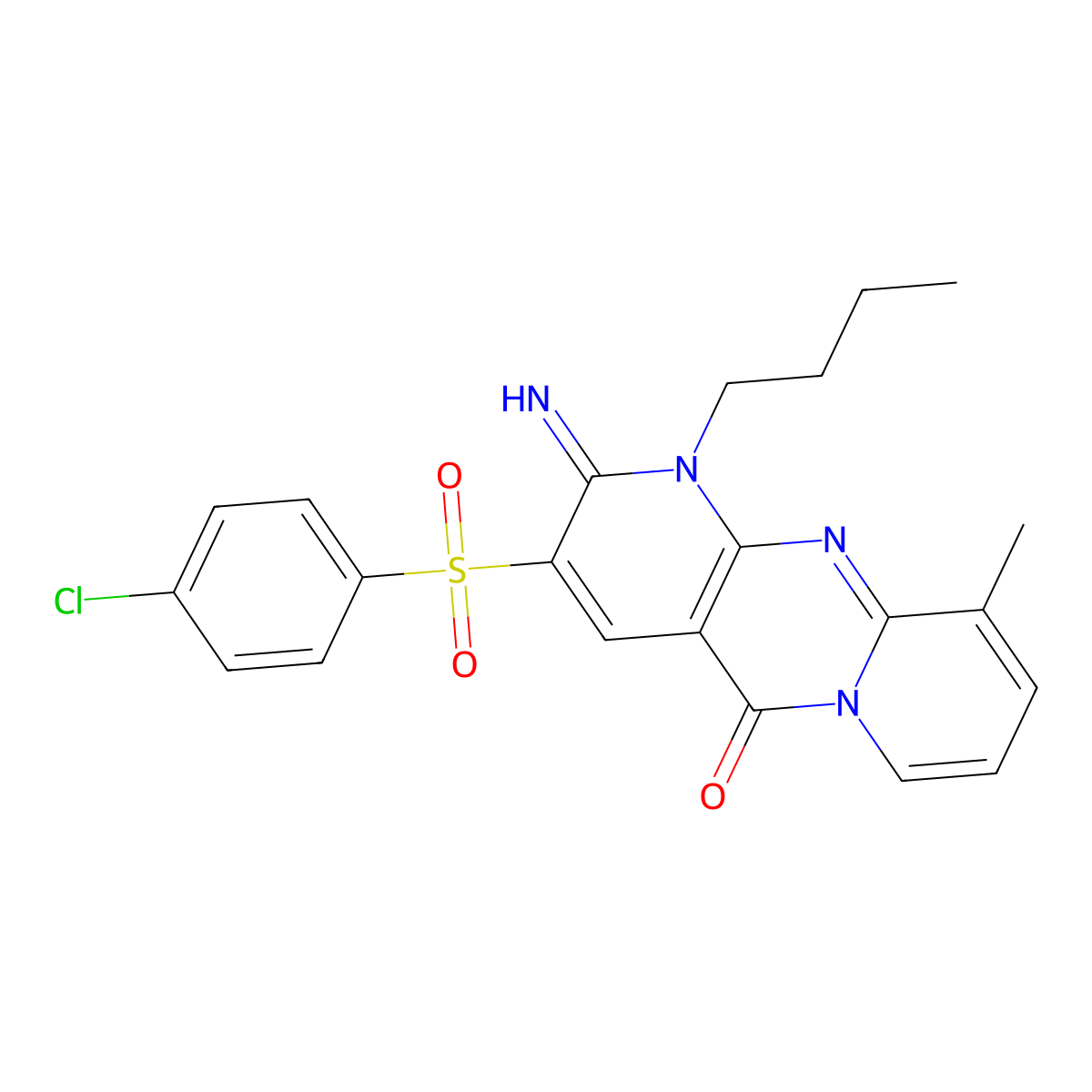1-Butyl-3-((4-chlorophenyl)sulfonyl)-2-imino-10-methyl-1,2-dihydro-5H-dipyrido(1,2-A:2,3-D)pyrimidin-5-one molecular structure, CAS 606962-56-5