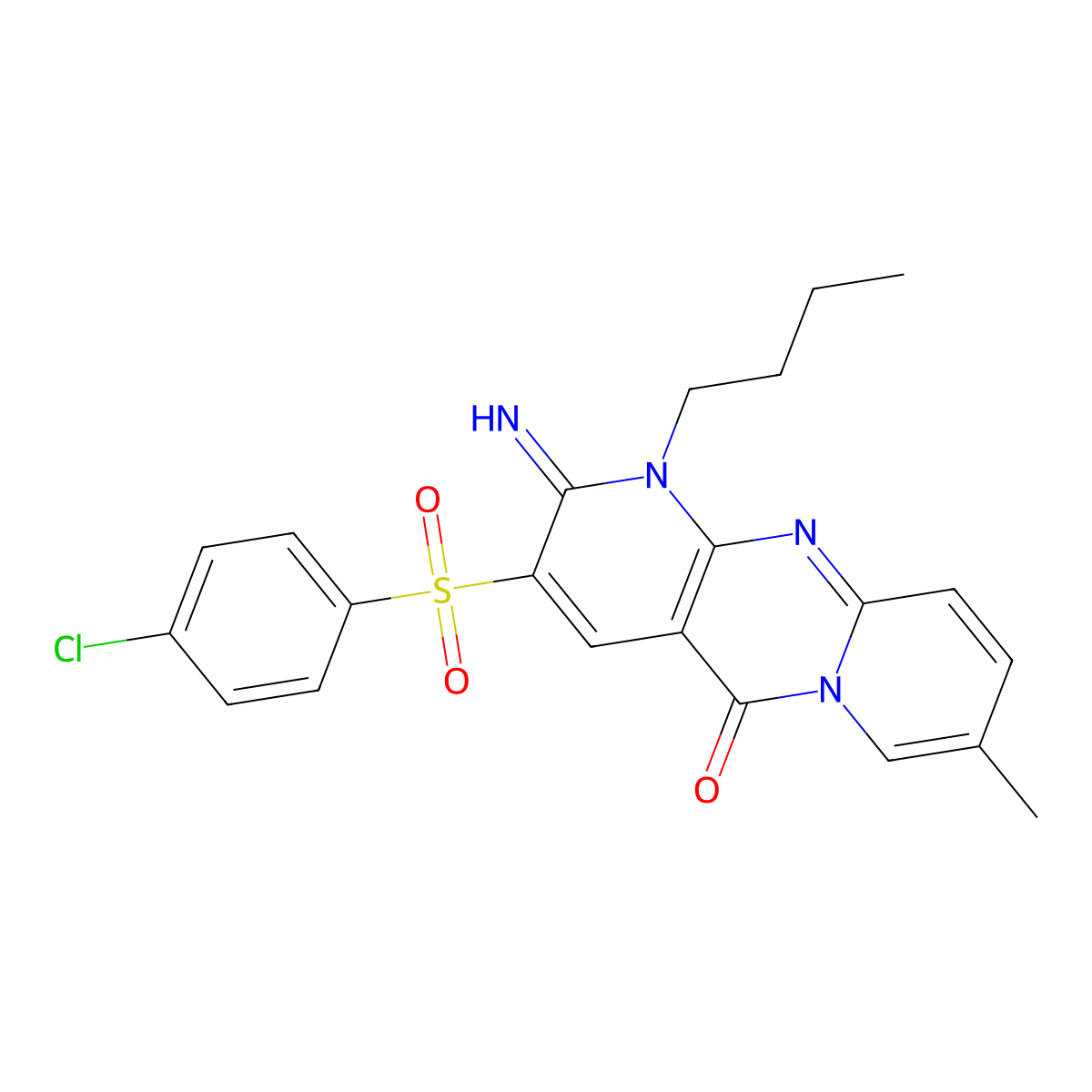 1-butyl-3-[(4-chlorophenyl)sulfonyl]-2-imino-8-methyl-1,2-dihydro-5H-dipyrido[1,2-a:2',3'-d]pyrimidin-5-one molecular structure, CAS 606962-76-9
