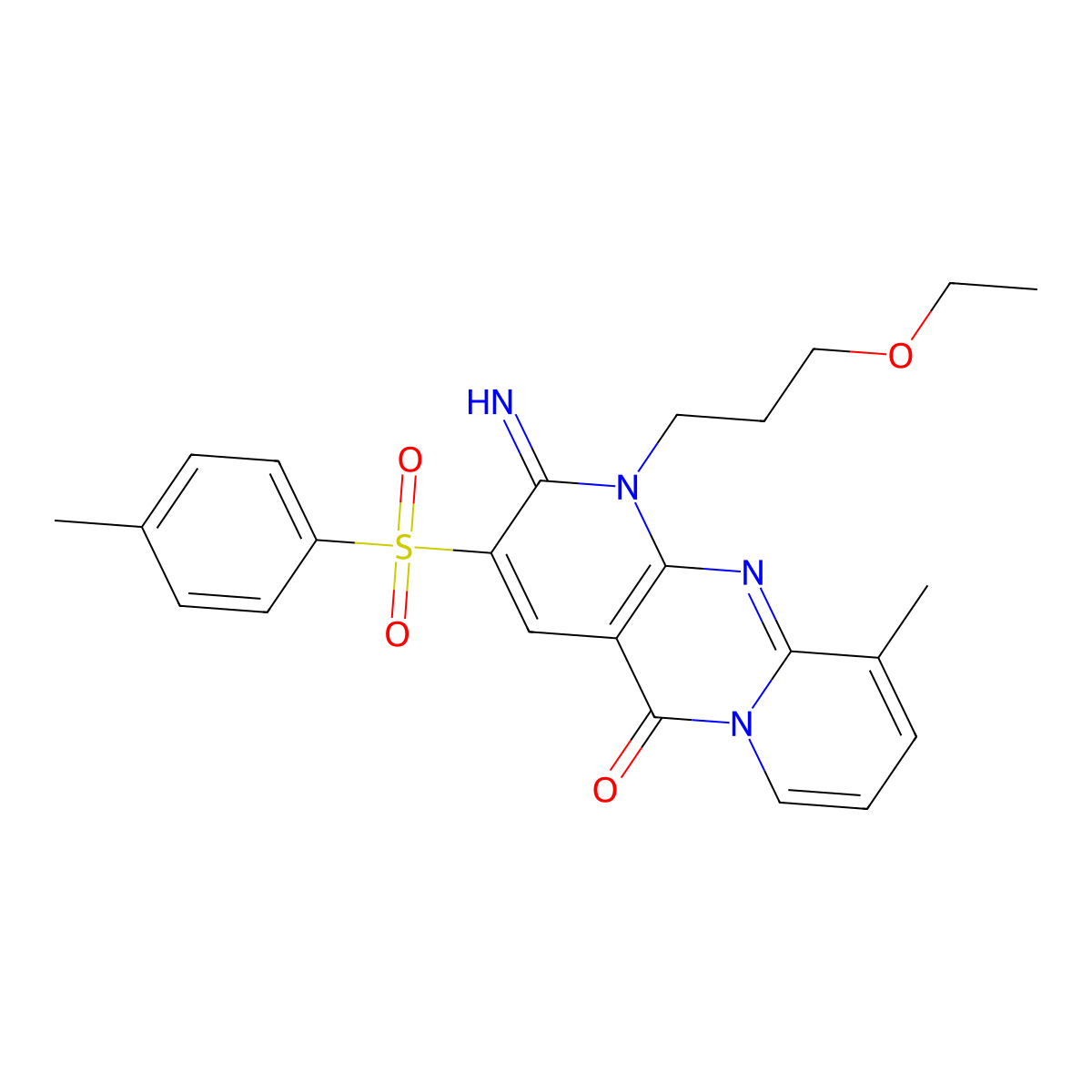 1-(3-ethoxypropyl)-2-imino-10-methyl-3-[(4-methylphenyl)sulfonyl]-1,2-dihydro-5H-dipyrido[1,2-a:2',3'-d]pyrimidin-5-one molecular structure, CAS 606962-87-2