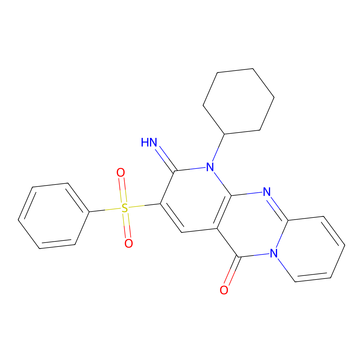 3-Benzenesulfonyl-1-cyclohexyl-2-imino-1,2-dihydro-1,9,10a-triaza-anthracen-10-one molecular structure, CAS 606962-98-5