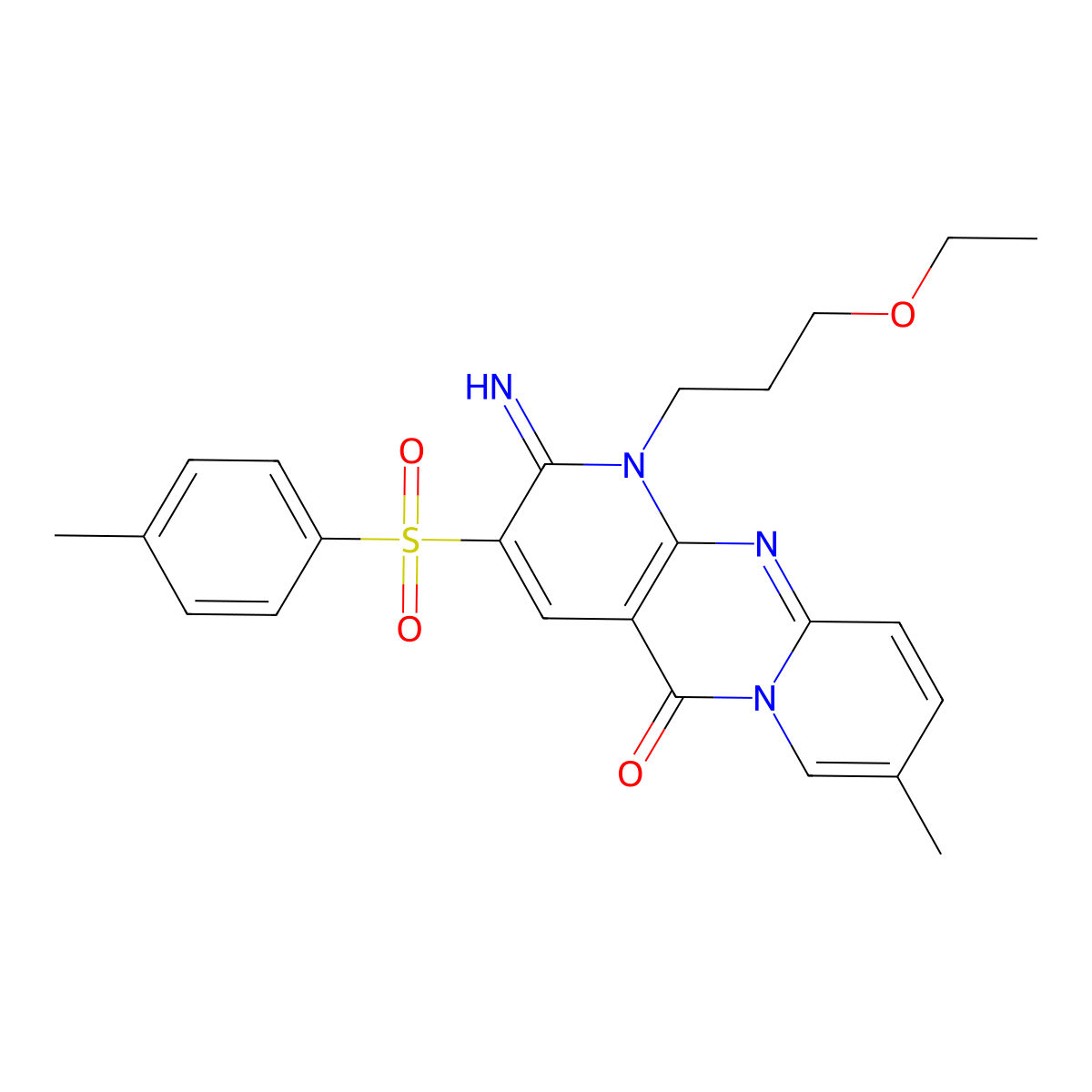 1-(3-ethoxypropyl)-2-imino-8-methyl-3-[(4-methylphenyl)sulfonyl]-1,2-dihydro-5H-dipyrido[1,2-a:2',3'-d]pyrimidin-5-one molecular structure, CAS 606963-09-1