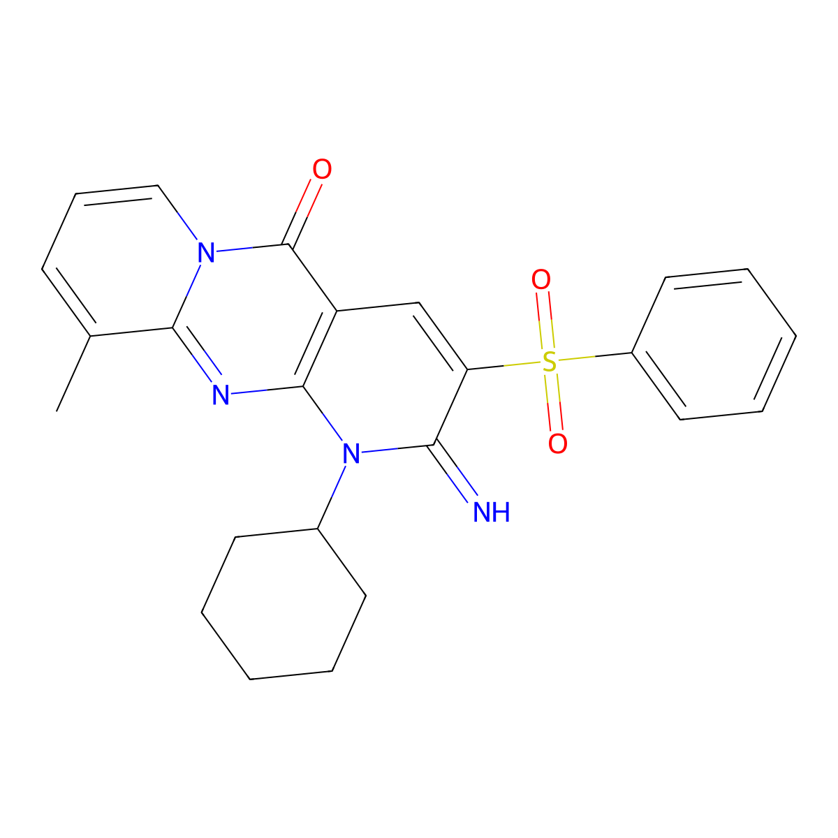 1-Cyclohexyl-2-imino-10-methyl-3-(phenylsulfonyl)-1,2-dihydro-5H-dipyrido[1,2-A:2,3-D]pyrimidin-5-one molecular structure, CAS 606963-18-2