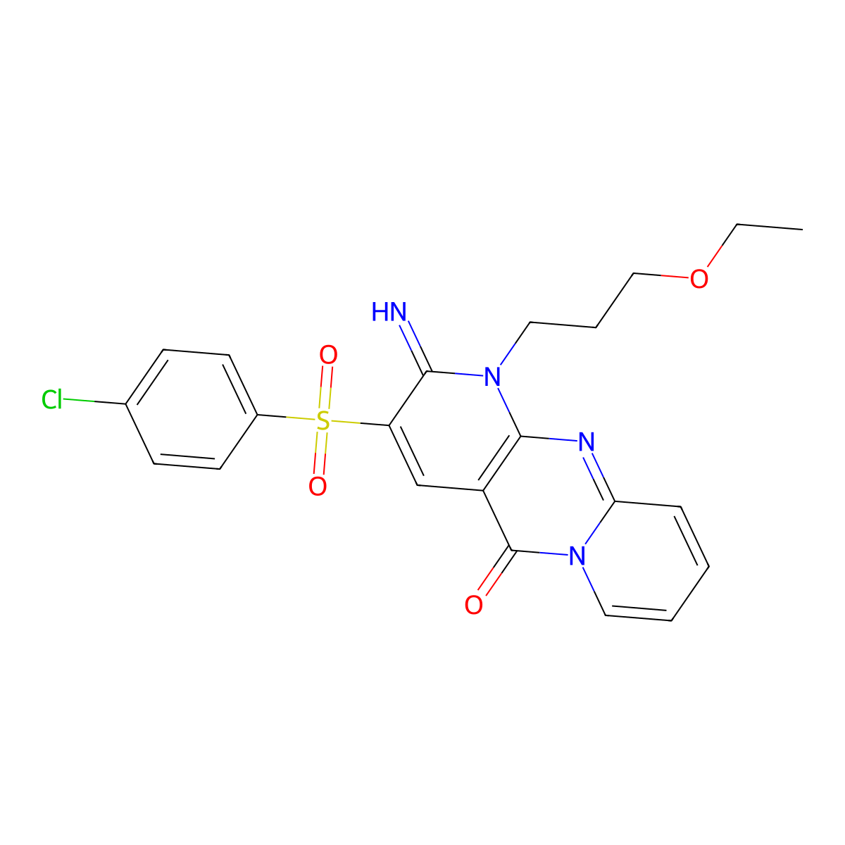 3-[(4-chlorophenyl)sulfonyl]-1-(3-ethoxypropyl)-2-imino-1,2-dihydro-5H-dipyrido[1,2-a:2',3'-d]pyrimidin-5-one molecular structure, CAS 606963-30-8