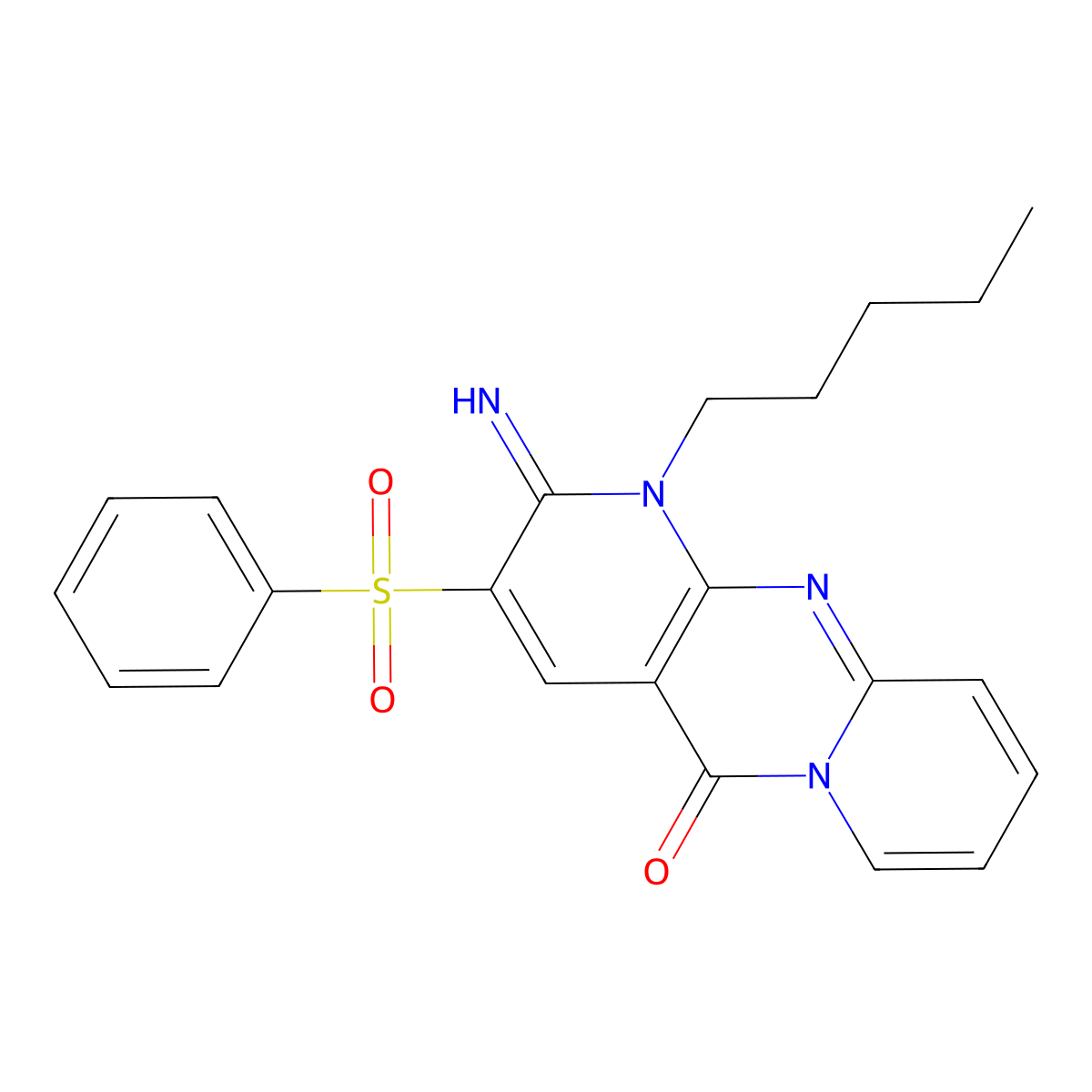 2-imino-1-pentyl-3-(phenylsulfonyl)-1,2-dihydro-5H-dipyrido[1,2-a:2,3-d]pyrimidin-5-one molecular structure, CAS 606963-72-8