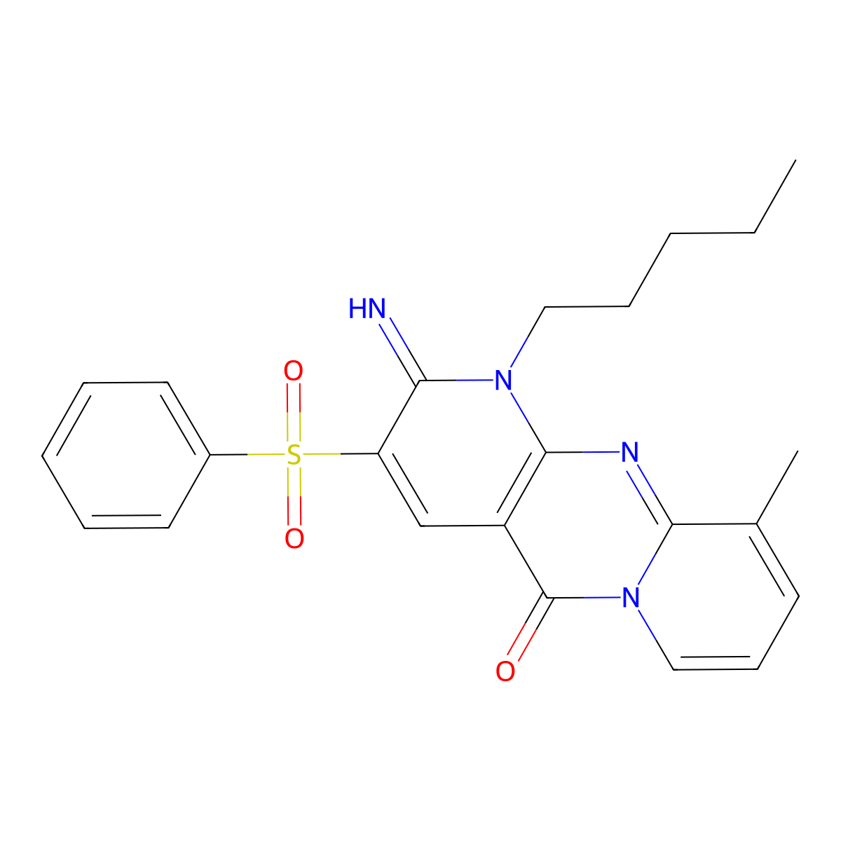 2-Imino-10-methyl-1-pentyl-3-(phenylsulfonyl)-1,2-dihydro-5H-dipyrido(1,2-A:2,3-D)pyrimidin-5-one molecular structure, CAS 606963-83-1