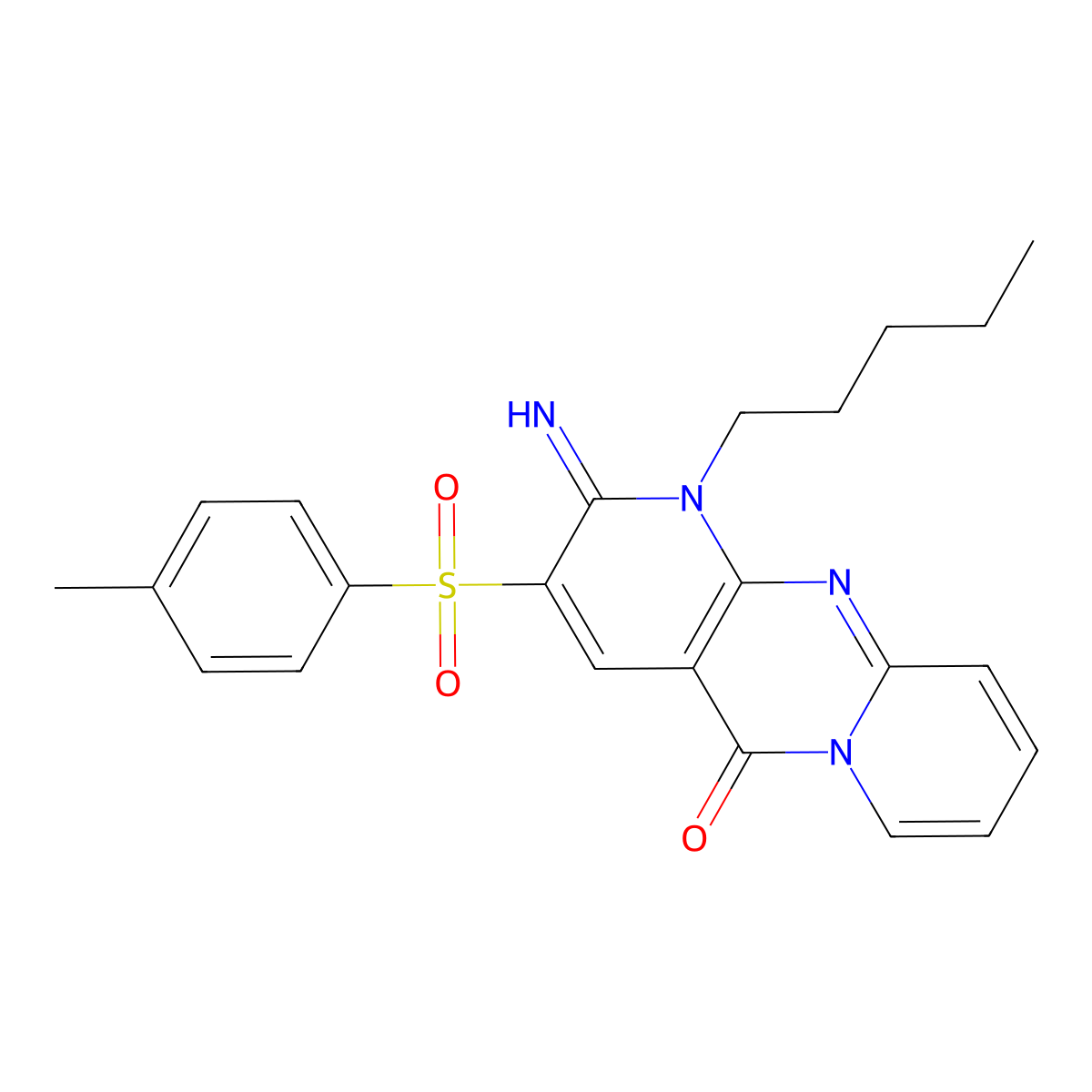 2-imino-3-[(4-methylphenyl)sulfonyl]-1-pentyl-1,2-dihydro-5H-dipyrido[1,2-a:2',3'-d]pyrimidin-5-one molecular structure, CAS 606964-05-0