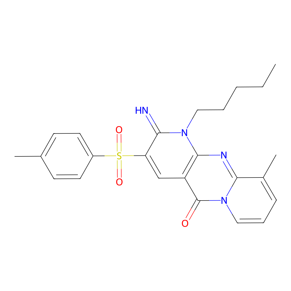2-Imino-10-methyl-3-((4-methylphenyl)sulfonyl)-1-pentyl-1,2-dihydro-5H-dipyrido(1,2-A:2,3-D)pyrimidin-5-one molecular structure, CAS 606964-16-3