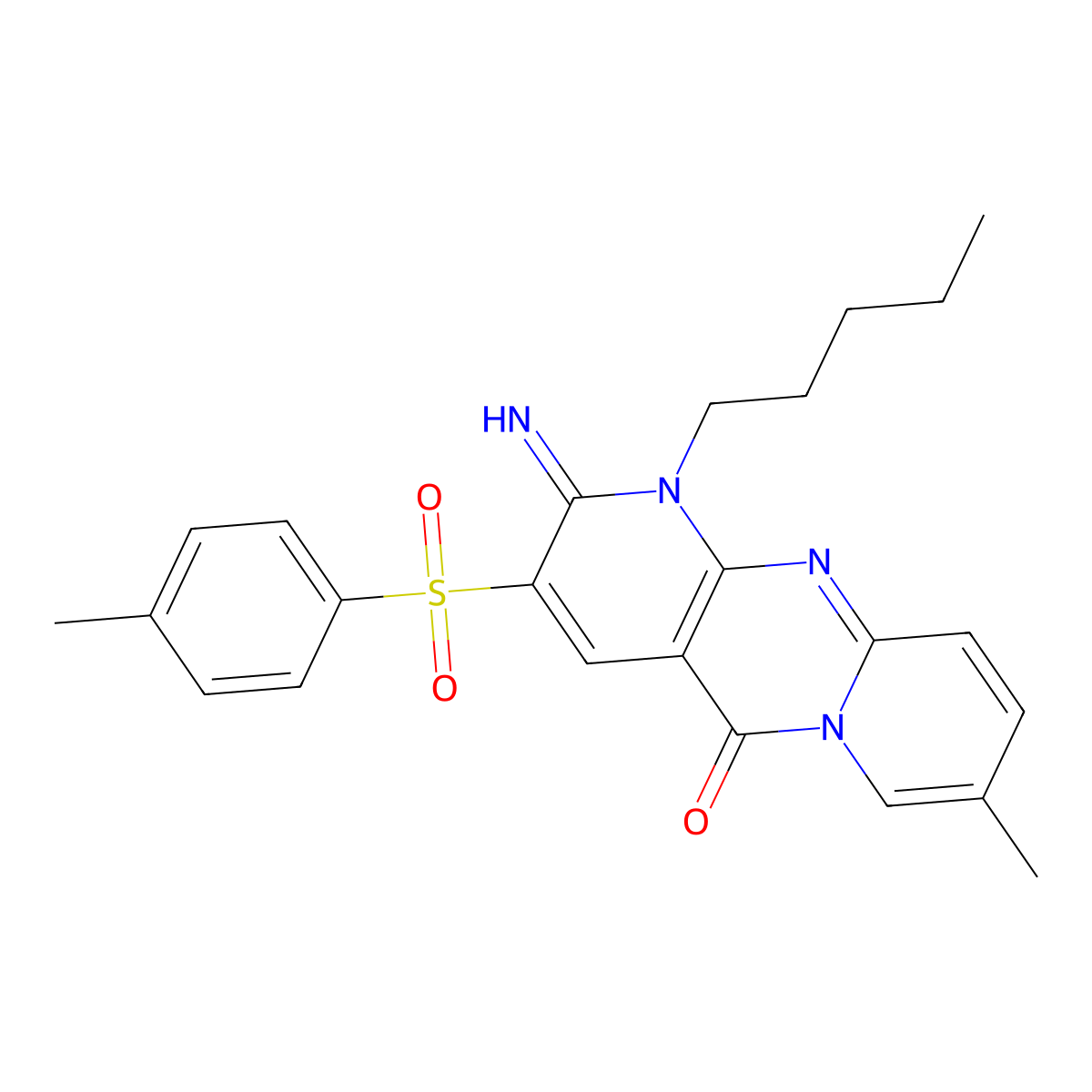 2-imino-8-methyl-3-[(4-methylphenyl)sulfonyl]-1-pentyl-1,2-dihydro-5H-dipyrido[1,2-a:2,3-d]pyrimidin-5-one molecular structure, CAS 606964-27-6