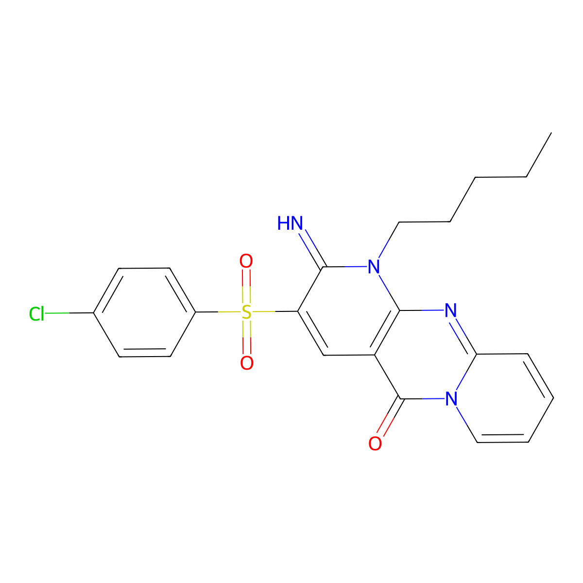 3-[(4-chlorophenyl)sulfonyl]-2-imino-1-pentyl-1,2-dihydro-5H-dipyrido[1,2-a:2',3'-d]pyrimidin-5-one molecular structure, CAS 606964-38-9