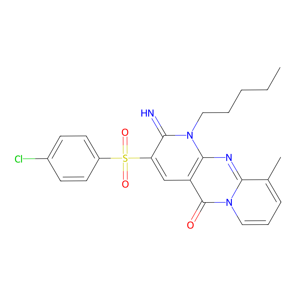 3-((4-Chlorophenyl)sulfonyl)-2-imino-10-methyl-1-pentyl-1,2-dihydro-5H-dipyrido(1,2-A:2,3-D)pyrimidin-5-one molecular structure, CAS 606964-49-2