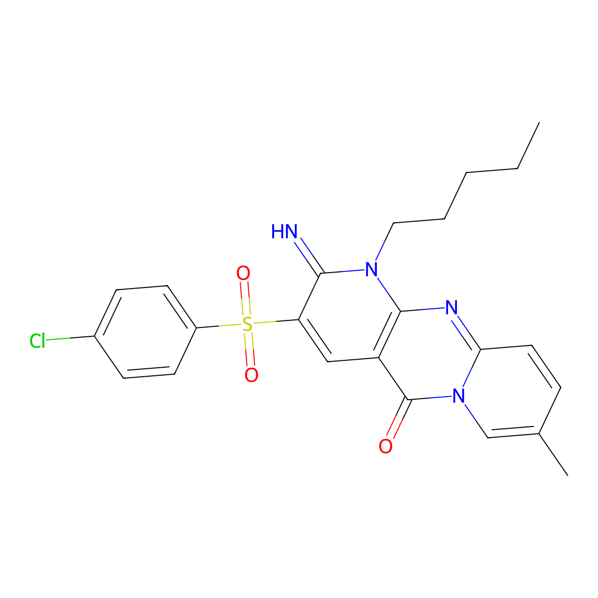 3-[(4-chlorophenyl)sulfonyl]-2-imino-8-methyl-1-pentyl-1,2-dihydro-5H-dipyrido[1,2-a:2',3'-d]pyrimidin-5-one molecular structure, CAS 606964-60-7