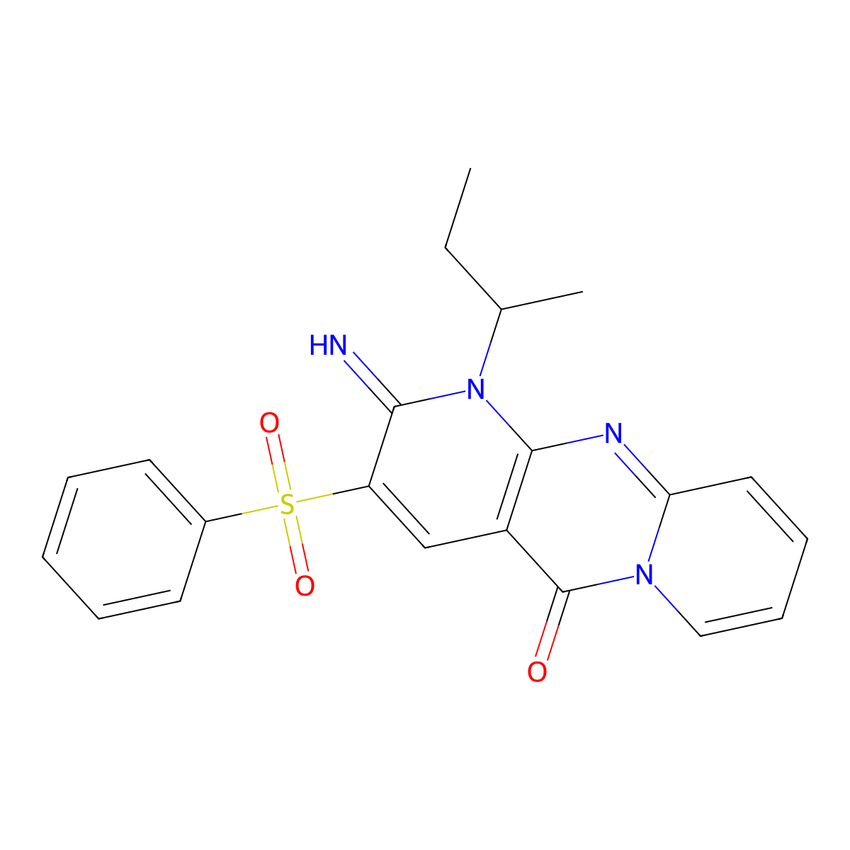 1-Sec-butyl-2-imino-3-(phenylsulfonyl)-1,2-dihydro-5H-dipyrido(1,2-A:2,3-D)pyrimidin-5-one molecular structure, CAS 606964-71-0