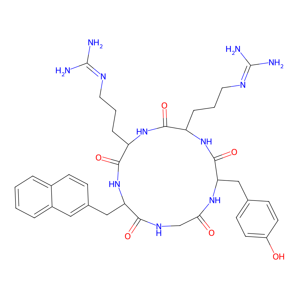 cyclo(D-tyrosyl-arginyl-arginyl-3-(2-naphthyl)alanyl-glycyl) molecular structure, CAS 606968-52-9