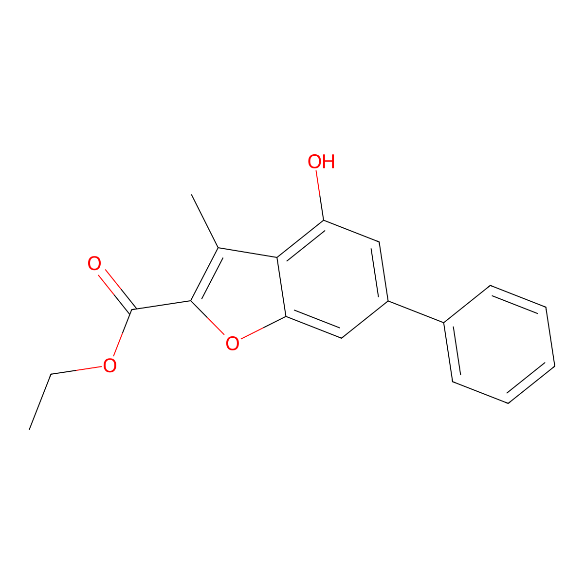 Ethyl 4-hydroxy-3-methyl-6-phenyl-1-benzofuran-2-carboxylate molecular structure, CAS 60698-09-1