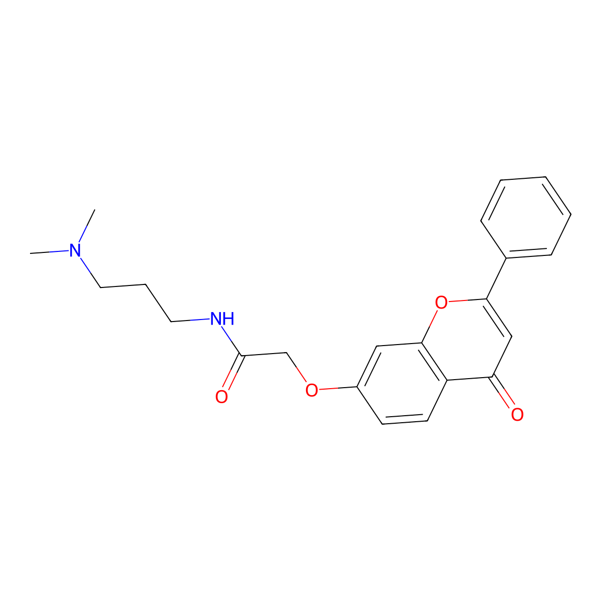 N-(3-(Dimethylamino)propyl)-2-((4-oxo-2-phenyl-4H-1-benzopyran-7-yl)oxy)acetamide molecular structure, CAS 607-75-0