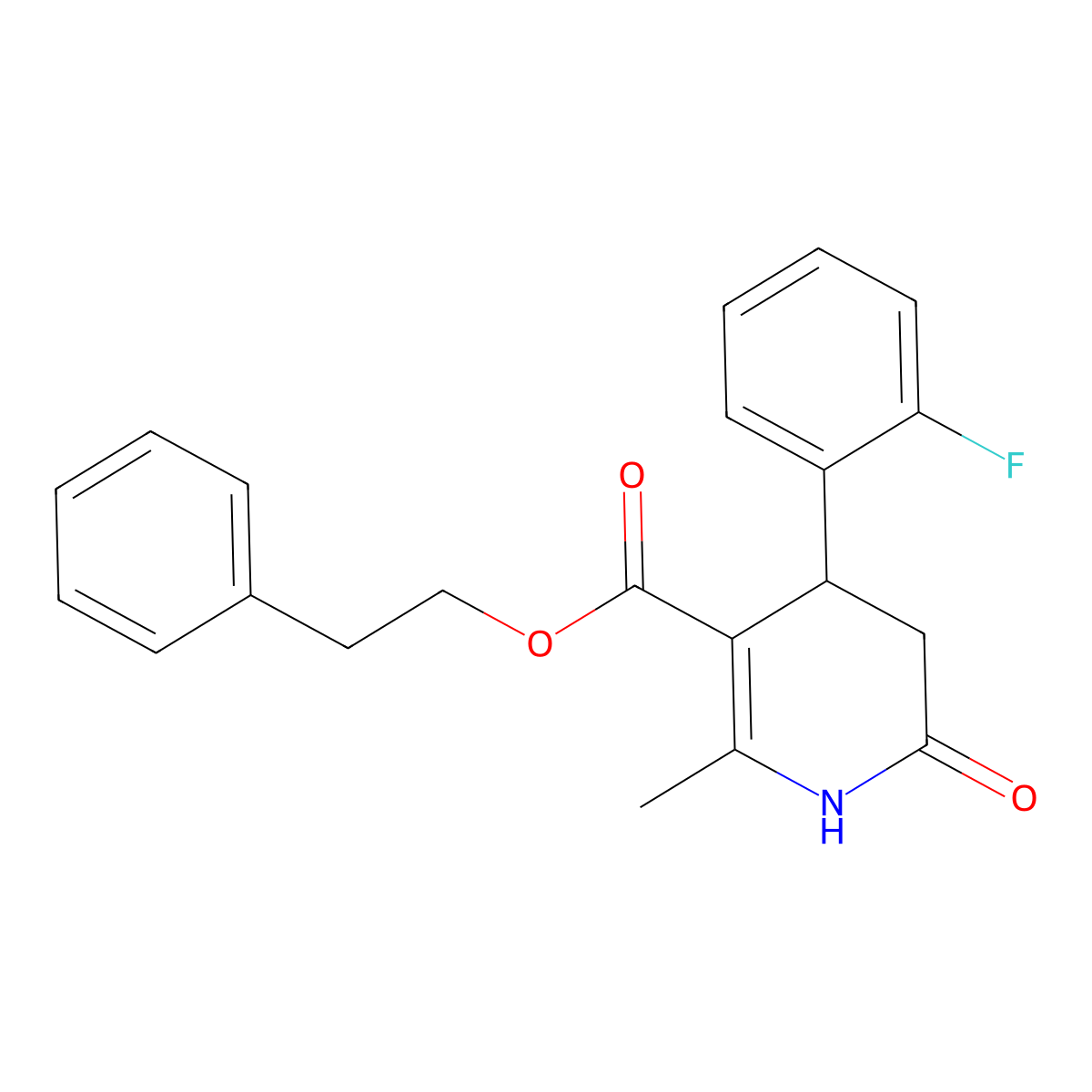2-Phenylethyl 4-(2-fluorophenyl)-2-methyl-6-oxo-1,4,5,6-tetrahydropyridine-3-carboxylate molecular structure, CAS 6070-47-9