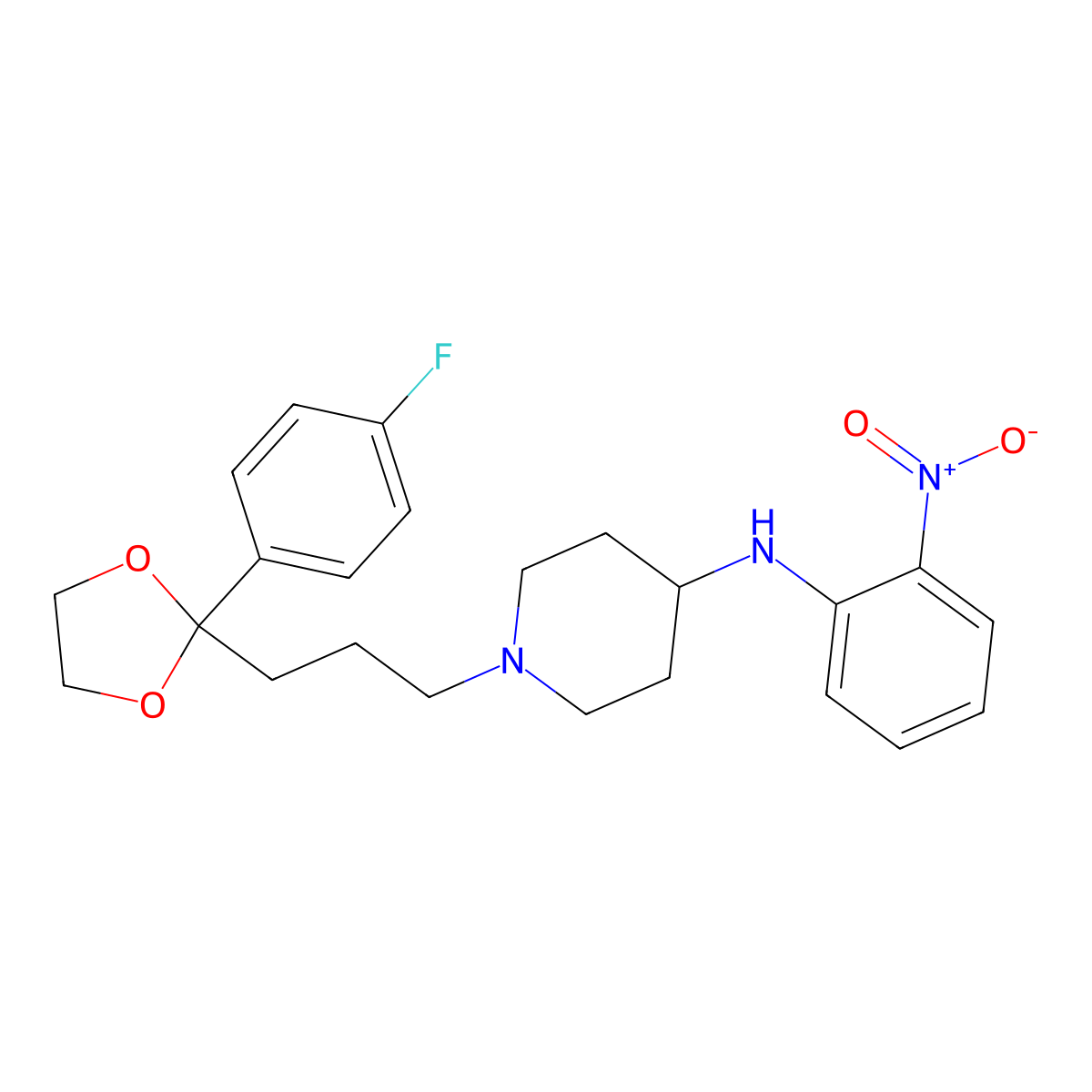 1-[3-[2-(4-fluorophenyl)-1,3-dioxolan-2-yl]propyl]-N-(2-nitrophenyl)piperidin-4-amine molecular structure, CAS 60703-66-4