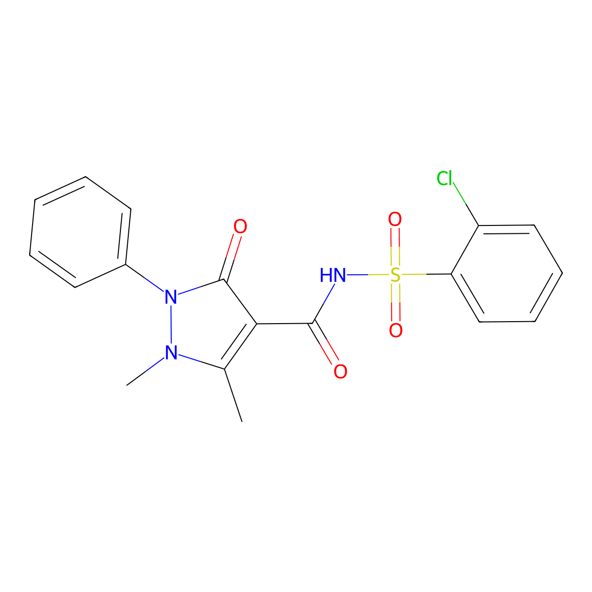 N-[(2-chlorophenyl)sulfonyl]-1,5-dimethyl-3-oxo-2-phenyl-2,3-dihydro-1H-pyrazole-4-carboxamide molecular structure, CAS 6071-89-2
