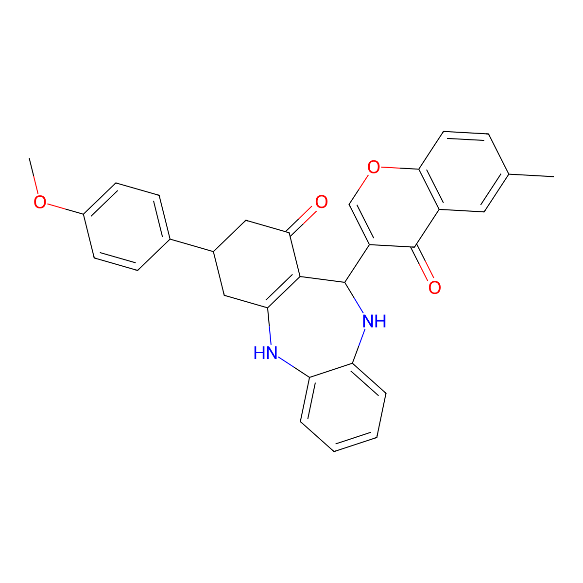 3-(4-methoxyphenyl)-11-(6-methyl-4-oxo-4H-chromen-3-yl)-2,3,4,5,10,11-hexahydro-1H-dibenzo[b,e][1,4]diazepin-1-one molecular structure, CAS 6072-66-8