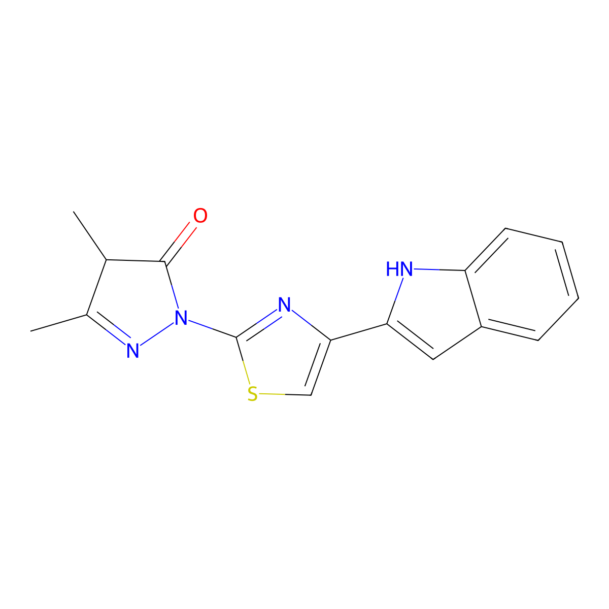 2-[4-(1H-indol-2-yl)-1,3-thiazol-2-yl]-4,5-dimethyl-4H-pyrazol-3-one molecular structure, CAS 6072-73-7