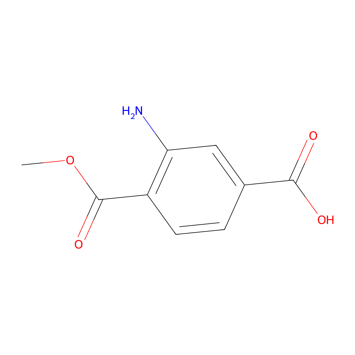 3-Amino-4-(methoxycarbonyl)benzoic acid molecular structure, CAS 60728-41-8