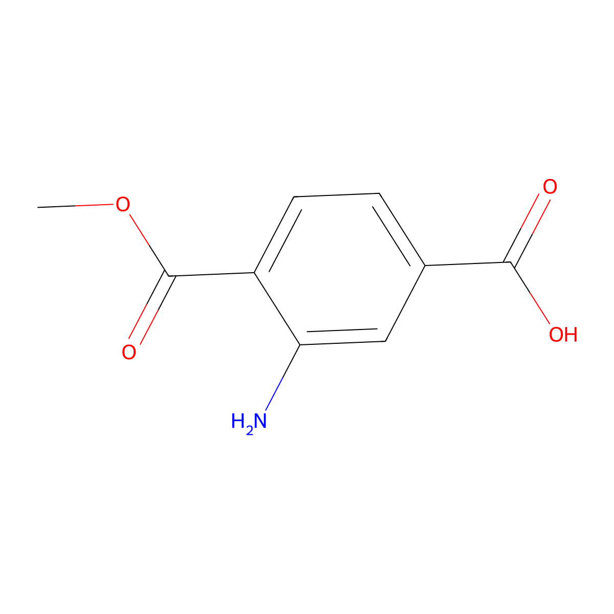 3-Amino-4-(methoxycarbonyl)benzoic acid molecular structure, CAS 60728-41-8