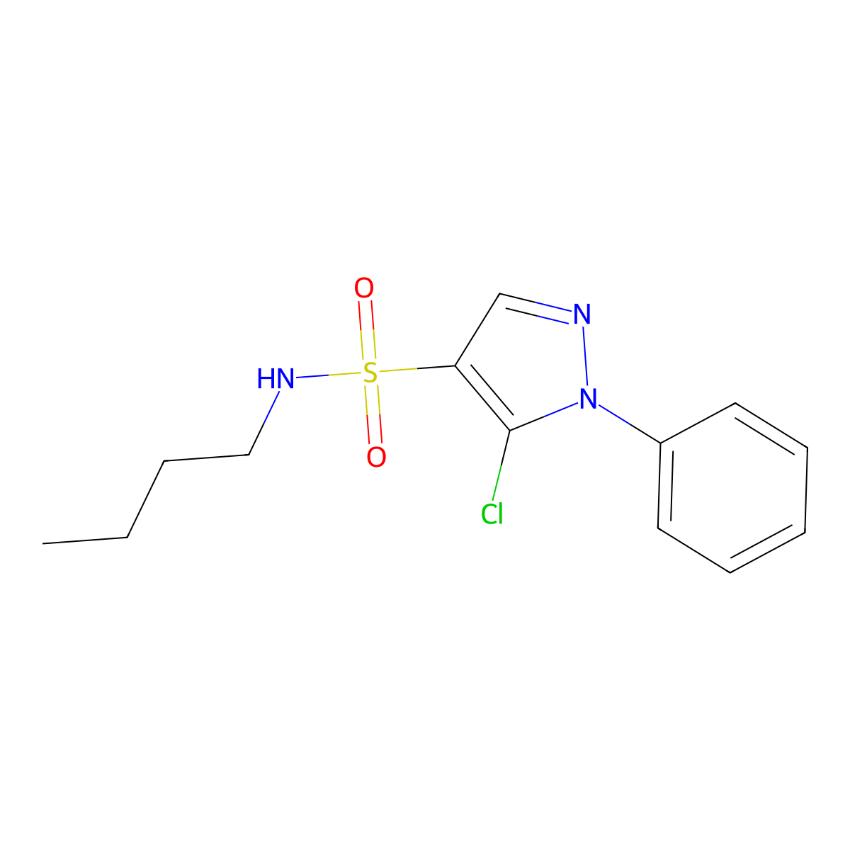 N-Butyl-5-chloro-1-phenyl-1H-pyrazole-4-sulfonamide molecular structure, CAS 60729-99-9