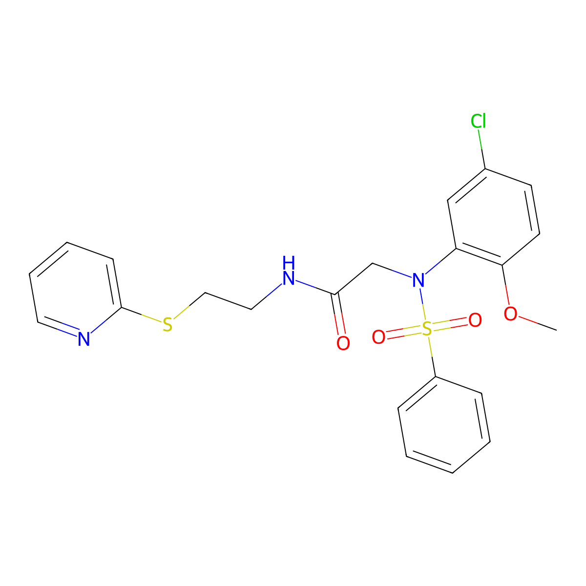 2-[N-(benzenesulfonyl)-5-chloro-2-methoxyanilino]-N-(2-pyridin-2-ylsulfanylethyl)acetamide molecular structure, CAS 6073-14-9