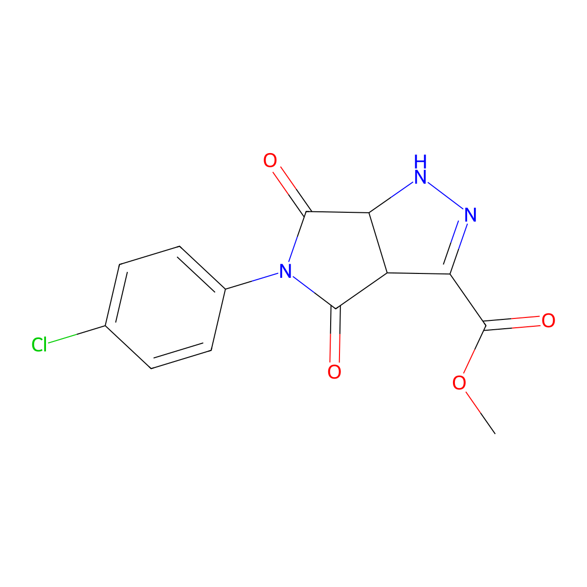 Methyl 5-(4-chlorophenyl)-4,6-dioxo-1,3a,4,5,6,6a-hexahydropyrrolo[3,4-c]pyrazole-3-carboxylate molecular structure, CAS 6073-15-0