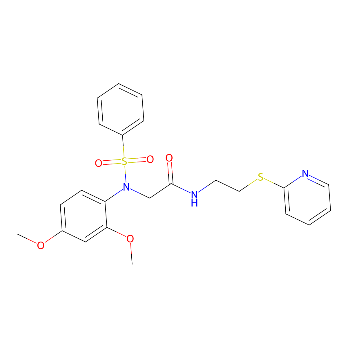 2-[N-(benzenesulfonyl)-2,4-dimethoxyanilino]-N-(2-pyridin-2-ylsulfanylethyl)acetamide molecular structure, CAS 6073-55-8