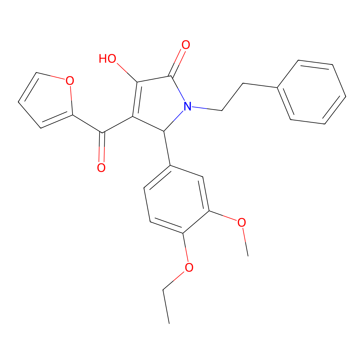 5-(4-ethoxy-3-methoxyphenyl)-4-(furan-2-carbonyl)-3-hydroxy-1-(2-phenylethyl)-2,5-dihydro-1H-pyrrol-2-one molecular structure, CAS 607336-27-6