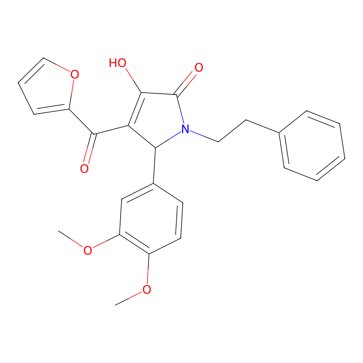 5-(3,4-dimethoxyphenyl)-4-(furan-2-carbonyl)-3-hydroxy-1-(2-phenylethyl)-2,5-dihydro-1H-pyrrol-2-one molecular structure, CAS 607336-29-8