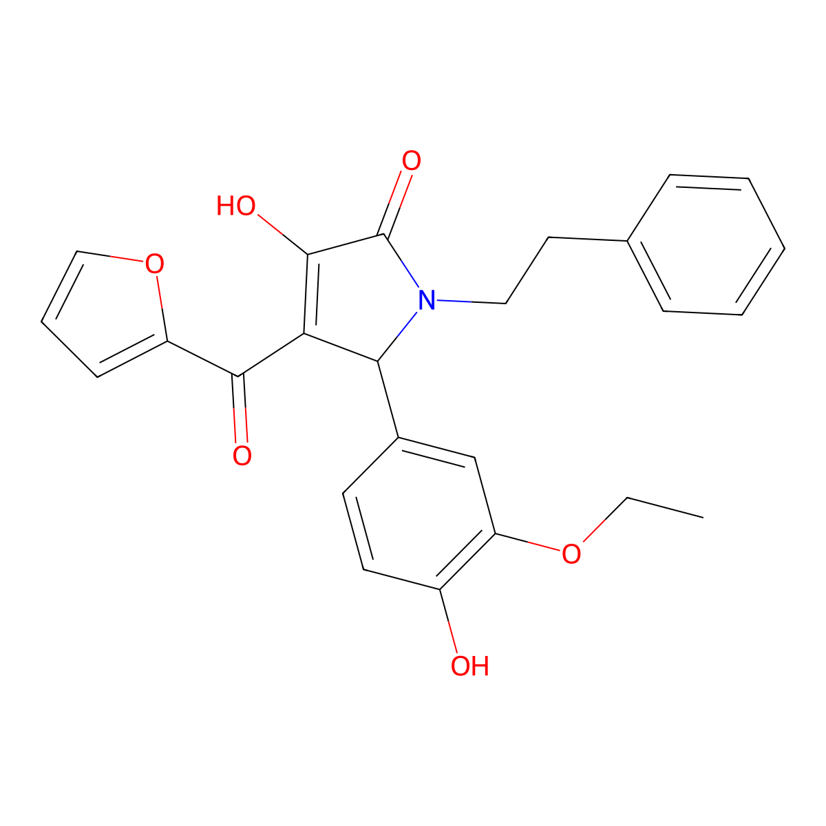 5-(3-ethoxy-4-hydroxyphenyl)-4-(furan-2-ylcarbonyl)-3-hydroxy-1-(2-phenylethyl)-1,5-dihydro-2H-pyrrol-2-one molecular structure, CAS 607336-32-3
