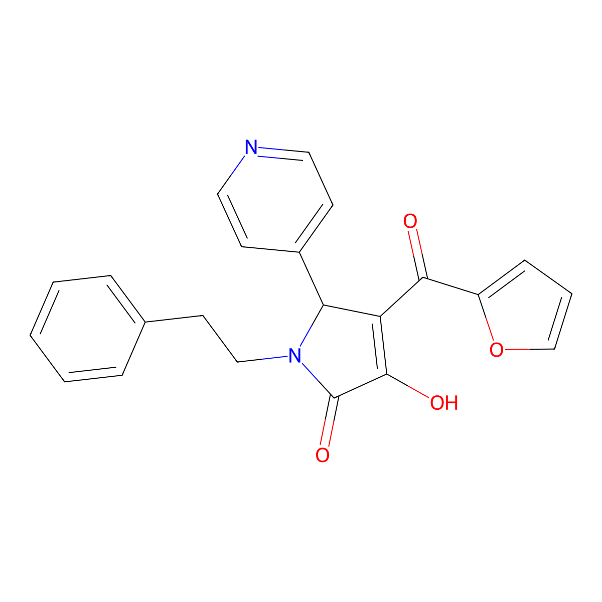 4-(furan-2-carbonyl)-3-hydroxy-1-(2-phenylethyl)-5-(pyridin-4-yl)-2,5-dihydro-1H-pyrrol-2-one molecular structure, CAS 607336-35-6