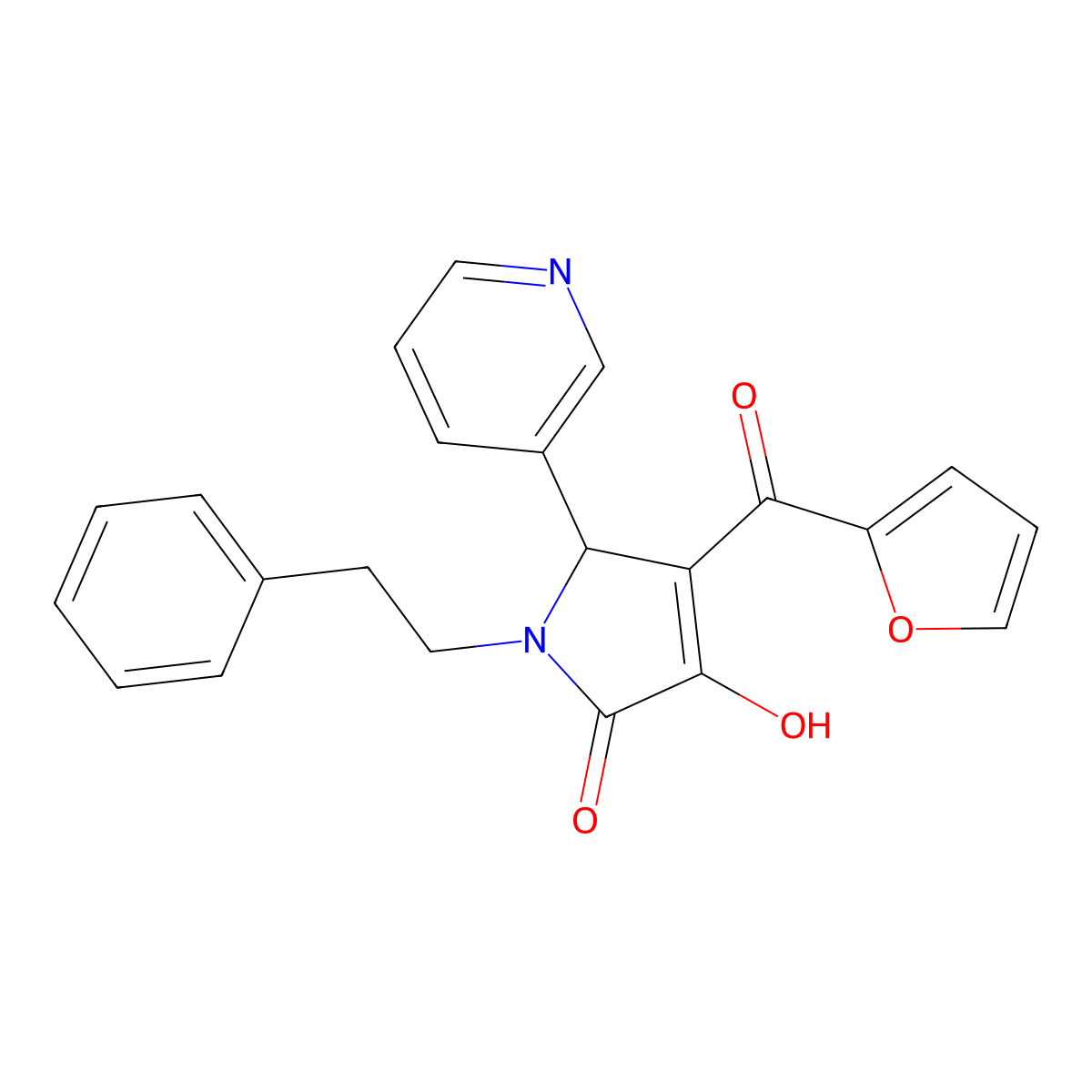 4-(furan-2-ylcarbonyl)-3-hydroxy-1-(2-phenylethyl)-5-(pyridin-3-yl)-1,5-dihydro-2H-pyrrol-2-one molecular structure, CAS 607336-36-7