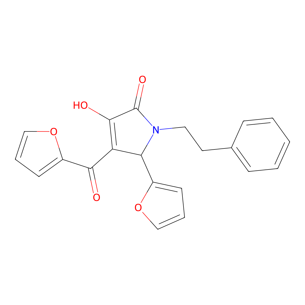 4-(furan-2-carbonyl)-5-(furan-2-yl)-3-hydroxy-1-(2-phenylethyl)-2,5-dihydro-1H-pyrrol-2-one molecular structure, CAS 607336-38-9