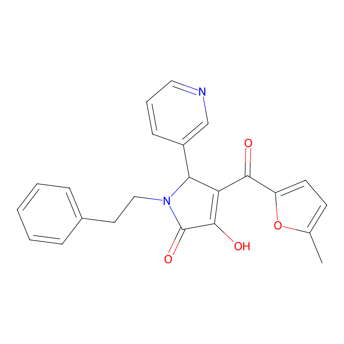3-hydroxy-4-(5-methylfuran-2-carbonyl)-1-(2-phenylethyl)-5-(pyridin-3-yl)-2,5-dihydro-1H-pyrrol-2-one molecular structure, CAS 607336-79-8