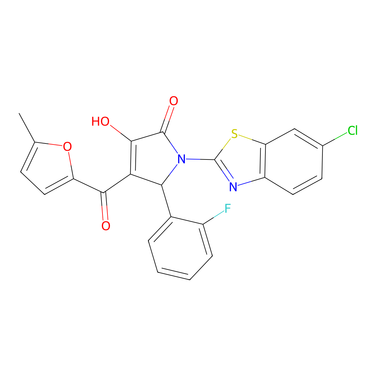 1-(6-chloro-1,3-benzothiazol-2-yl)-5-(2-fluorophenyl)-3-hydroxy-4-(5-methylfuran-2-carbonyl)-2,5-dihydro-1H-pyrrol-2-one molecular structure, CAS 607350-78-7